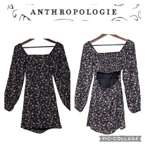 Anthropologie All in Favor square neck open back long sleeves mini dress size XS
